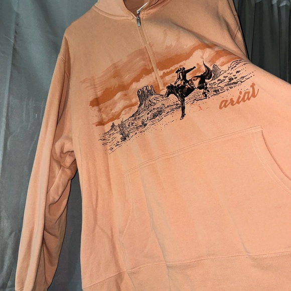 Ariat Peach Pullover Hoodie with Quarter Zip Collar - Picture 2 of 4
